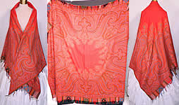 Victorian Antique Jacquard Loom Wool Red Star Circular Center Paisley Shawl