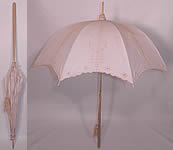 Edwardian Eyelet Embroidered White Linen Wood Handle Summer Parasol