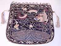 Antique Chinese Silk Embroidered Forbidden Stitch Dragon Bat Badge Purse