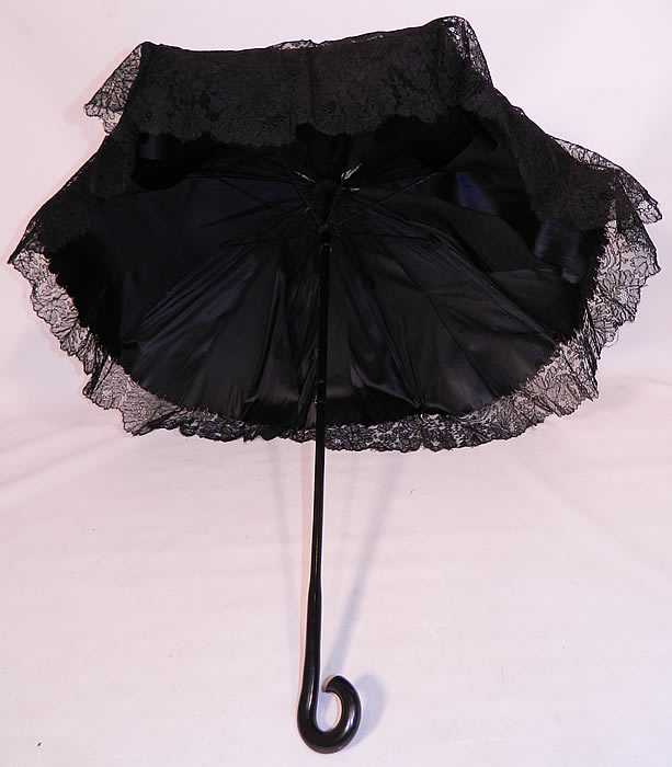 Edwardian Black Chantilly Lace Carved Ebony Handle  Parasol. This is truly a rare and wonderful parasol!