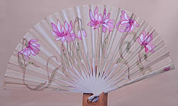 Art Nouveau Japonism Hand Painted Flower Sequin Silk Pleated Folding  Fan