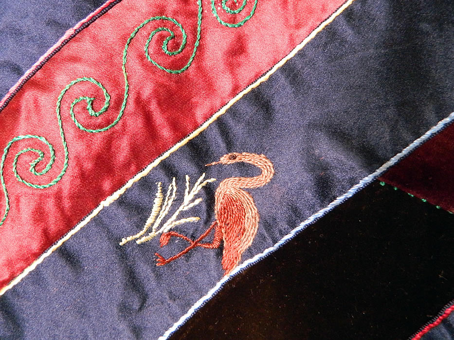 Victorian Antique Silk Embroidered Fancy Needlework Applique Crazy Quilt 
It came straight out of a trunk and has not been cleaned. 