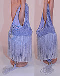 Vintage Periwinkle Blue Crystal Beaded Loop Fringe Tassel Drawstring Flapper Purse