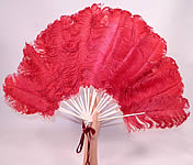 Antique Edwardian Red Ostrich Feather Folding Fan Velvet Ribbon
