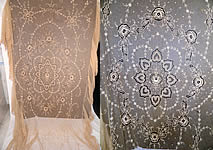 Antique Cream Net Tambour Embroidery Lace Floral Cutwork Bedspread