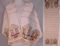 Antique Ottoman Turkish Chain Stitch Embroidered Linen Gold Metal Studded Sash Towel
