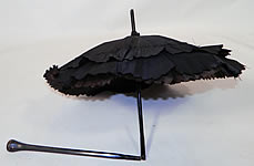 Victorian Civil War Black Silk Folding Handle Marquis Mourning Parasol
