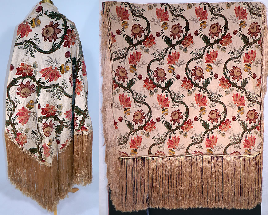 Antique 18th Century Style Silk Chenille Brocade Jacobean Fringed Shawl Throw
This exquisite antique Victorian era 18th century style silk chenille brocade Jacobean fringed shawl throw dates from 1900.