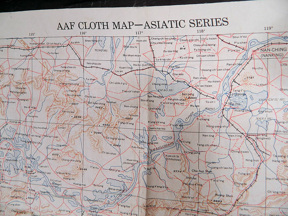Vintage 1943 WWII Silk AAF Cloth Map Asiatic Series Southeast Northeast China
It is made of a silk fabric, with a colored print map detailed chart on both sides of Southeast China No.34 and Northeast China No. 35. Marked "Restricted" this cloth map was issued for the U.S. Army Air Forces by the Army Map Service in November 1943. 