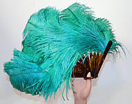 Vintage Art Deco Teal Blue Green  Ostrich Feather Folding Flapper Fan