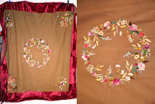 Victorian Antique Wool Velvet Chenille Embroidered Ribbonwork Bedspread Blanket
