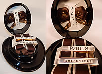 Vintage Paris Top Hat Box Never Used Mens Sock Garters & Suspenders Braces

