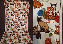 Vintage Unused Cotton Canvas Kitty Cat Kitten Novelty Screen Print Fabric Yardage
