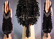 Vintage Art Deco Black Crochet Jet Silver Steel Cut Beaded Drawstring Flapper Purse 
