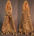 Edwardian Ecru Crochet Lace Ball Tassel Fringe Drawstring Pouch Purse Bag

